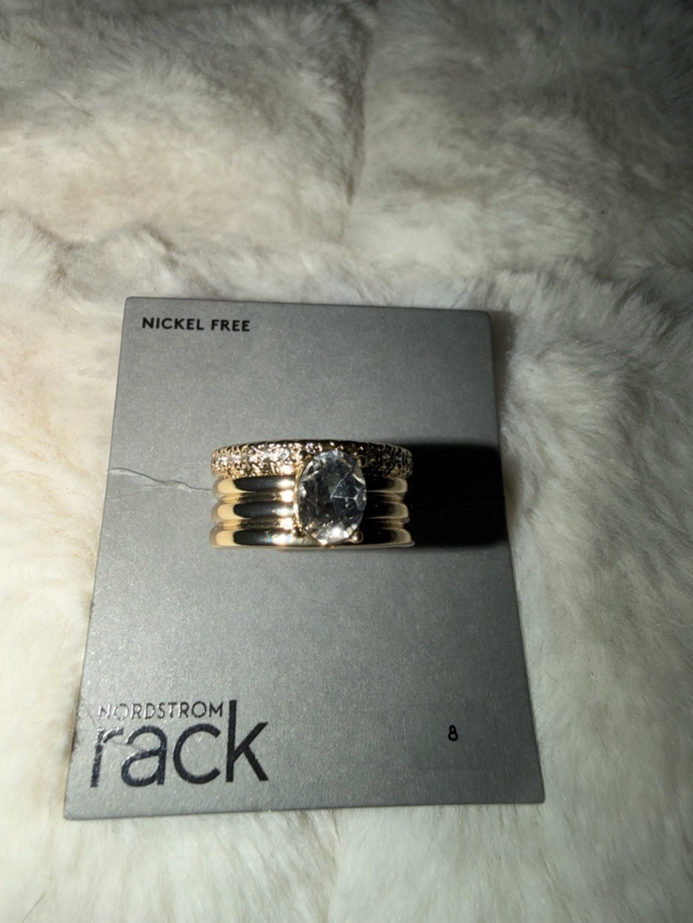 Nordstrom Gold-Tone Oval Crystal Ring  - Clear Center